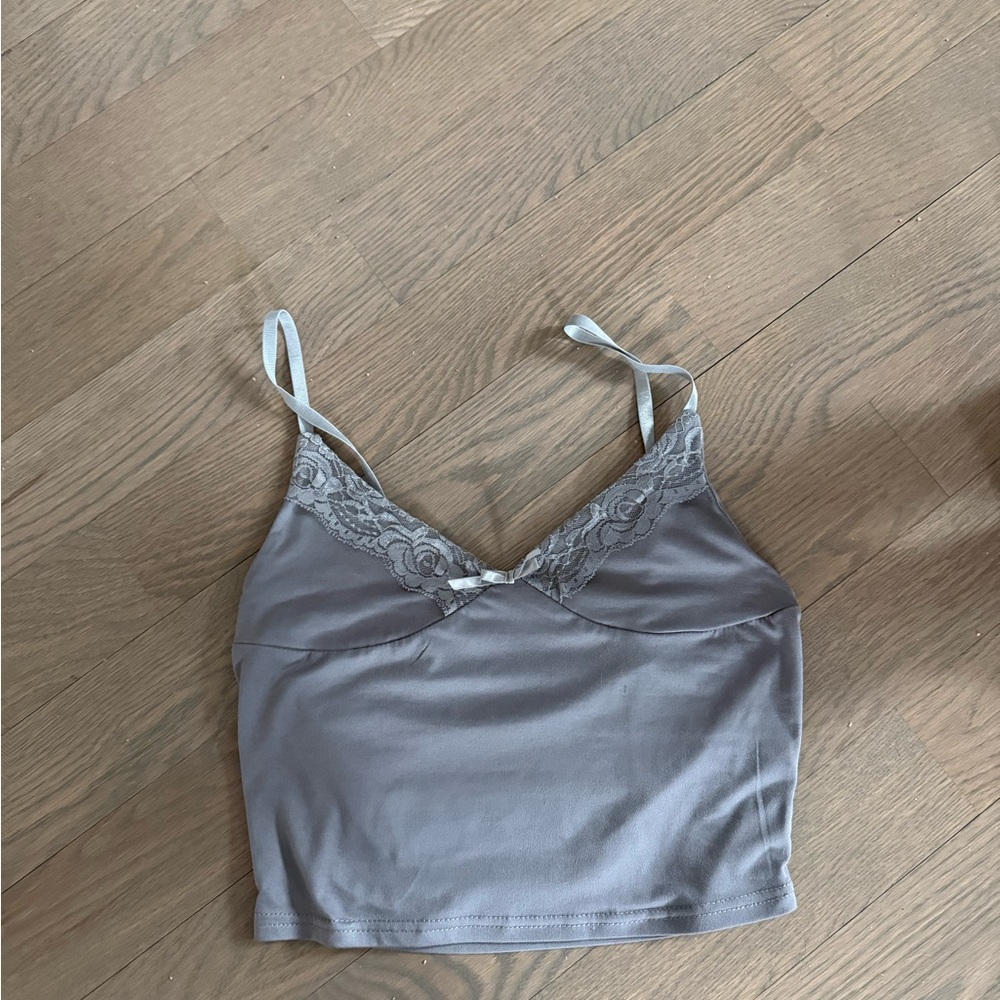 Elegant Gray Lace Trim Camisole
